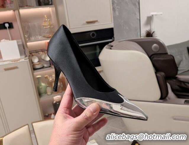 Best Product Prada High Heel Pumps 8.5cm in Satin and Silver-Tone Glazed TPU Black 1227062