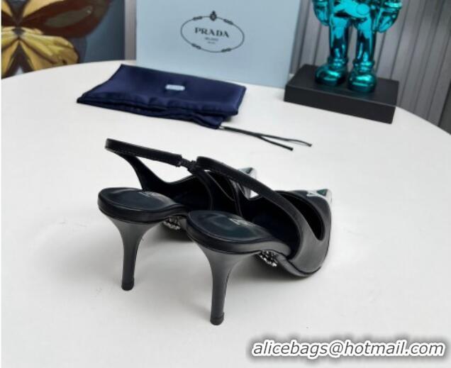 Perfect Prada Slingback Pumps 8.5cm in Calf Leather and Silver-Tone Glazed TPU 1227070