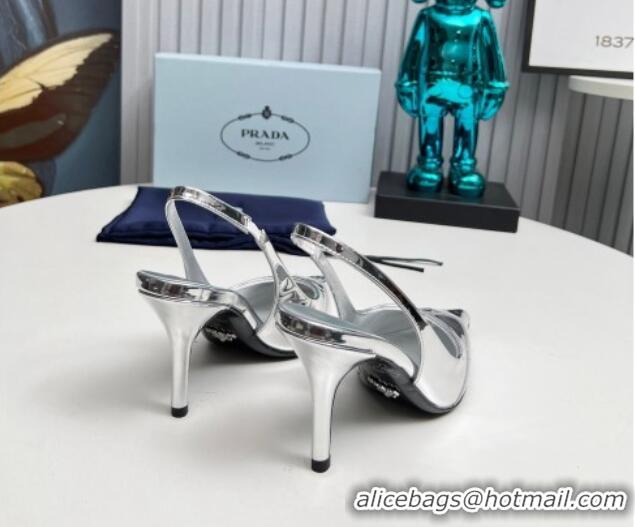 Pretty Style Prada Slingback Pumps 8.5cm in Brushed and Silver-Tone Glazed TPU Silver 1227071