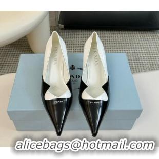 Best Grade Prada Patchwork Brushed Leather Pumps White/Black 1227073