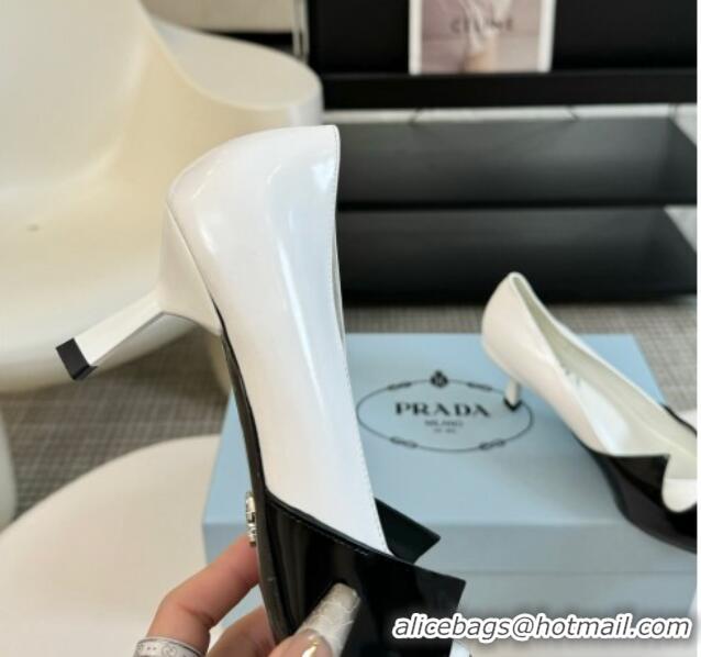 Best Grade Prada Patchwork Brushed Leather Pumps White/Black 1227073