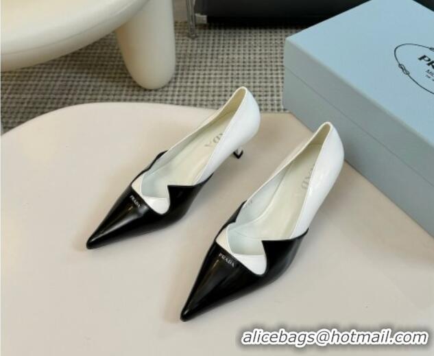 Best Grade Prada Patchwork Brushed Leather Pumps White/Black 1227073