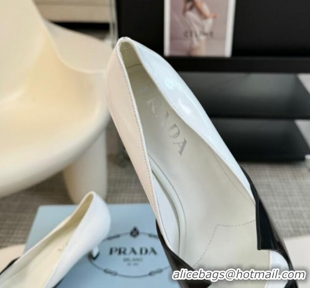 Best Grade Prada Patchwork Brushed Leather Pumps White/Black 1227073