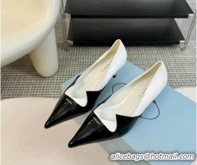 Best Grade Prada Patchwork Brushed Leather Pumps White/Black 1227073