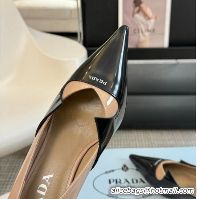 Luxurious Prada Patchwork Brushed Leather Pumps Beige/Black 1227074