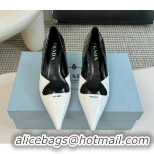 Most Popular Prada Patchwork Brushed Leather Pumps Black/White 1227075