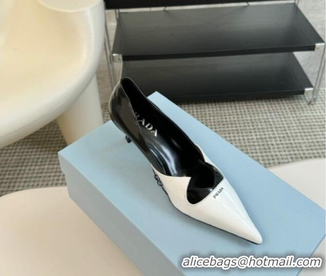 Most Popular Prada Patchwork Brushed Leather Pumps Black/White 1227075