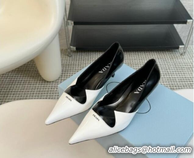 Most Popular Prada Patchwork Brushed Leather Pumps Black/White 1227075