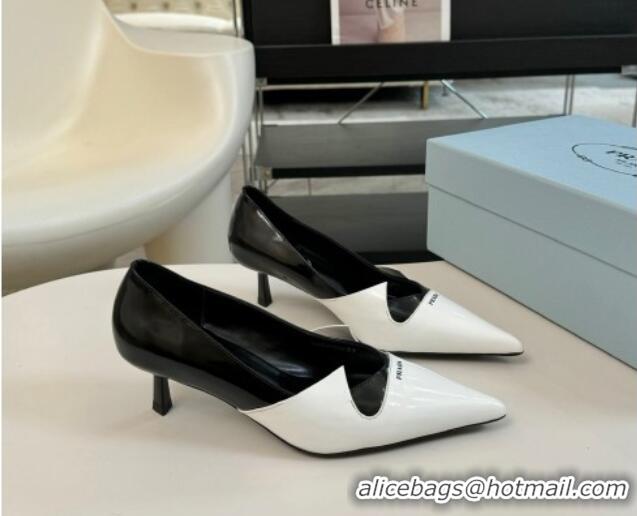 Most Popular Prada Patchwork Brushed Leather Pumps Black/White 1227075