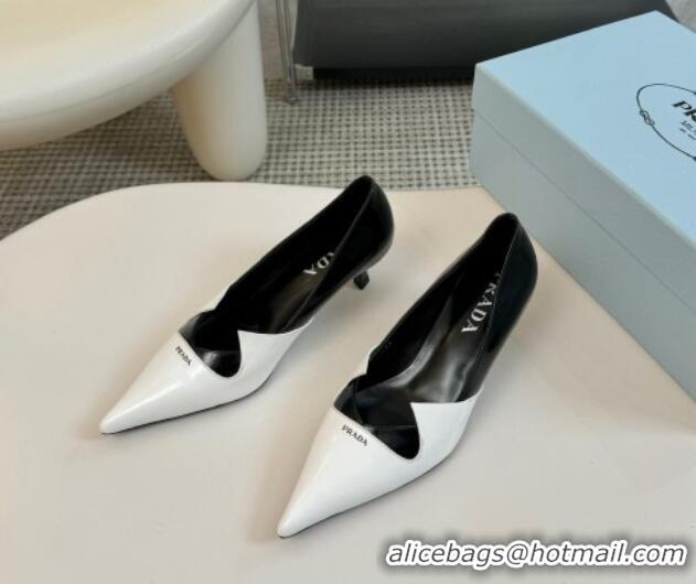 Most Popular Prada Patchwork Brushed Leather Pumps Black/White 1227075