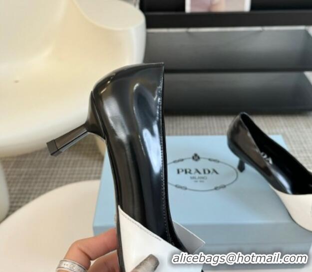 Most Popular Prada Patchwork Brushed Leather Pumps Black/White 1227075