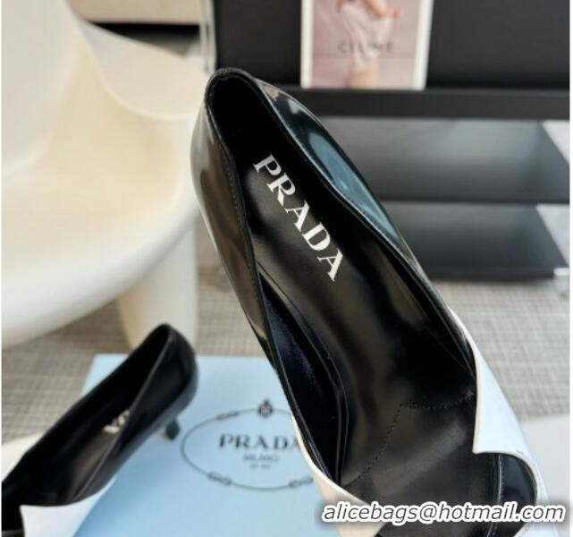 Most Popular Prada Patchwork Brushed Leather Pumps Black/White 1227075