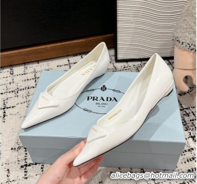 Perfect Prada Brushed Leather Pointed ballerinas flat Snow White 1227076