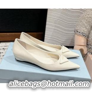 Unique Style Prada Brushed Leather Pointed ballerinas flat Cream White 1227077