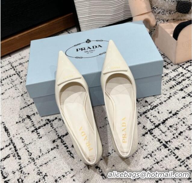 Unique Style Prada Brushed Leather Pointed ballerinas flat Cream White 1227077