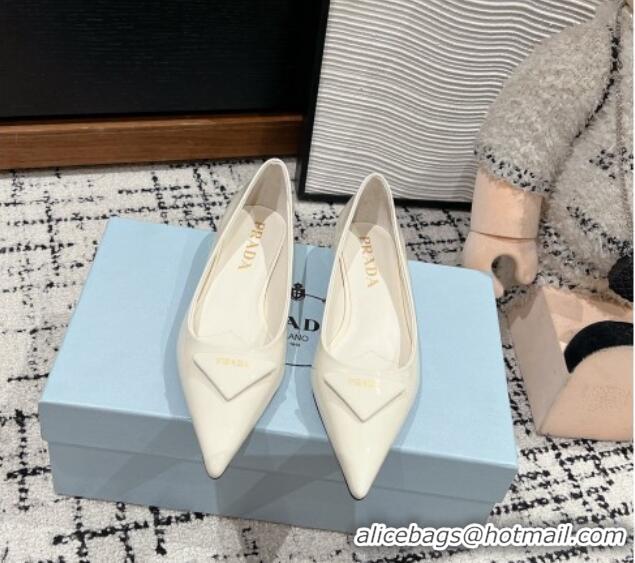 Unique Style Prada Brushed Leather Pointed ballerinas flat Cream White 1227077