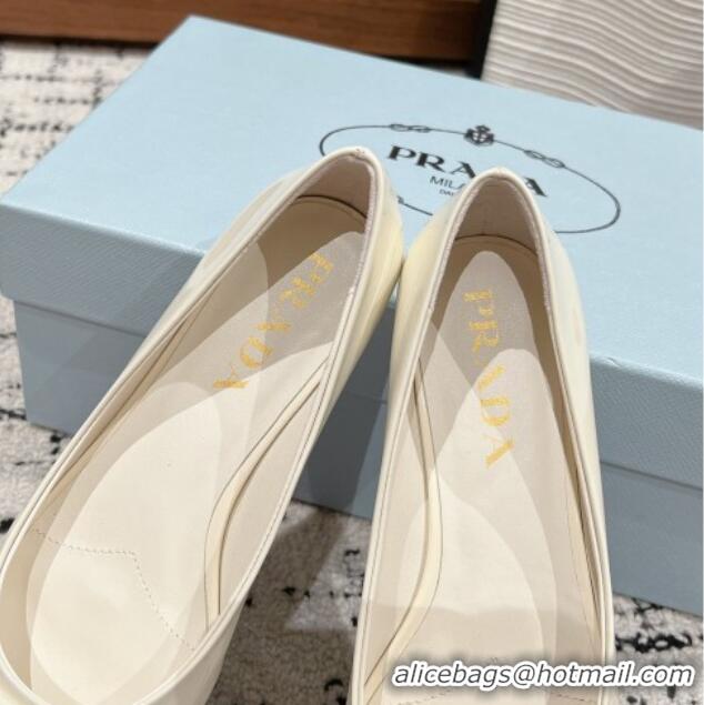 Unique Style Prada Brushed Leather Pointed ballerinas flat Cream White 1227077