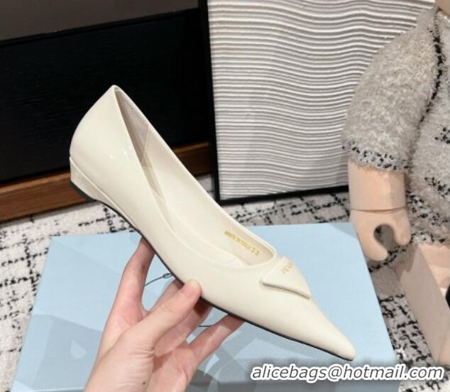 Unique Style Prada Brushed Leather Pointed ballerinas flat Cream White 1227077