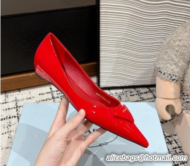 Fashion Prada Brushed Leather Pointed ballerinas flat Red 1227078