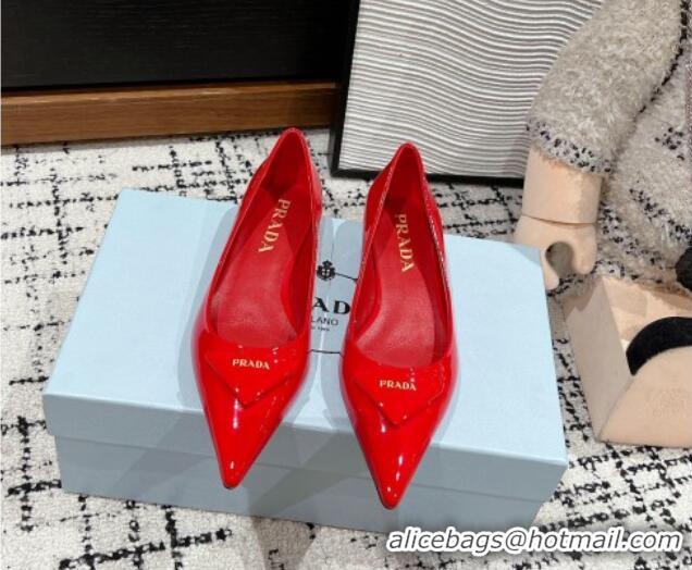 Fashion Prada Brushed Leather Pointed ballerinas flat Red 1227078