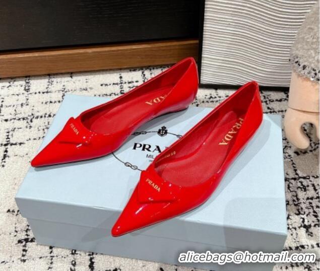 Fashion Prada Brushed Leather Pointed ballerinas flat Red 1227078