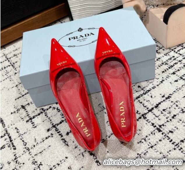 Fashion Prada Brushed Leather Pointed ballerinas flat Red 1227078