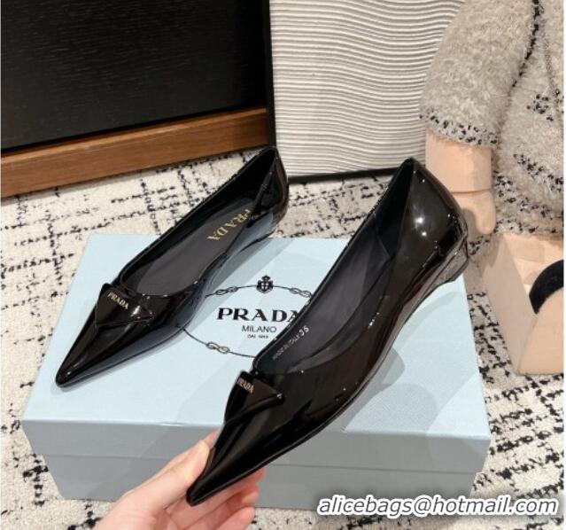 Best Product Prada Brushed Leather Pointed ballerinas flat Black 1227079