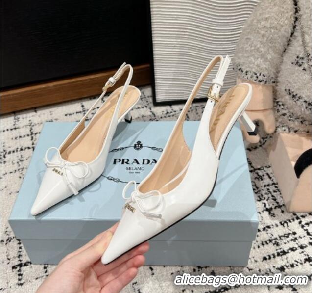 Purchase Prada Brushed Leather Slingback Pumps 5.5cm with Bow White 1227080