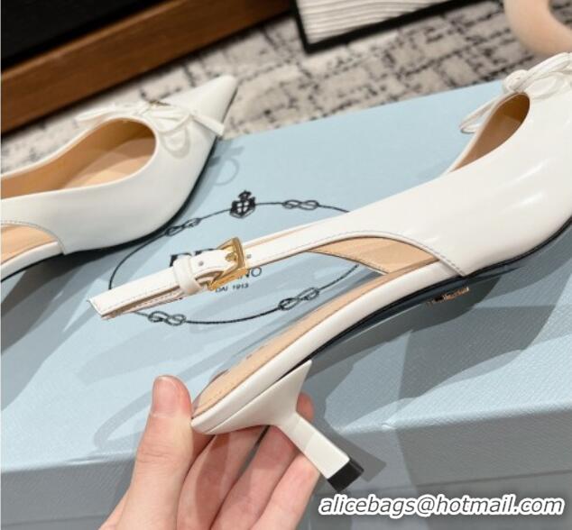 Purchase Prada Brushed Leather Slingback Pumps 5.5cm with Bow White 1227080