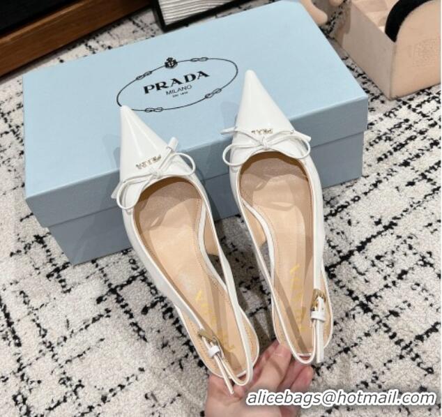 Purchase Prada Brushed Leather Slingback Pumps 5.5cm with Bow White 1227080