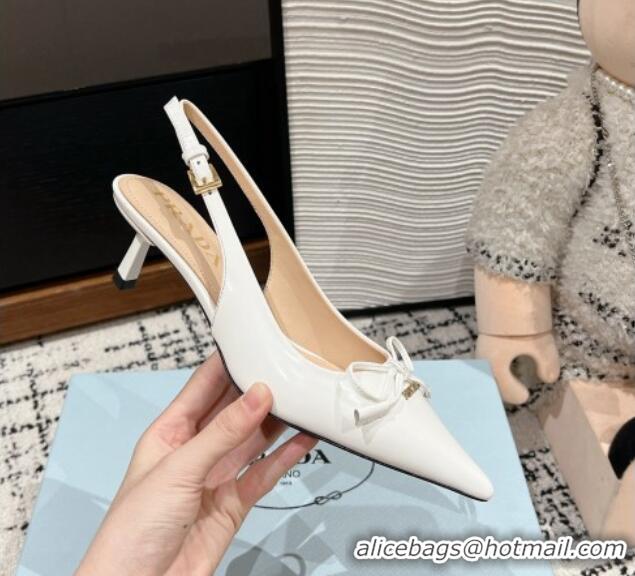 Purchase Prada Brushed Leather Slingback Pumps 5.5cm with Bow White 1227080