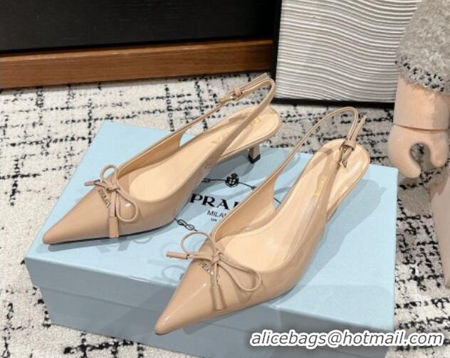 Grade Quality Prada Brushed Leather Slingback Pumps 5.5cm with Bow Nude 1227081