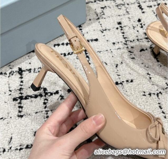 Grade Quality Prada Brushed Leather Slingback Pumps 5.5cm with Bow Nude 1227081