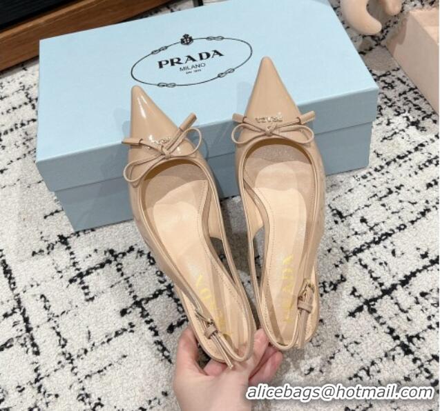 Grade Quality Prada Brushed Leather Slingback Pumps 5.5cm with Bow Nude 1227081