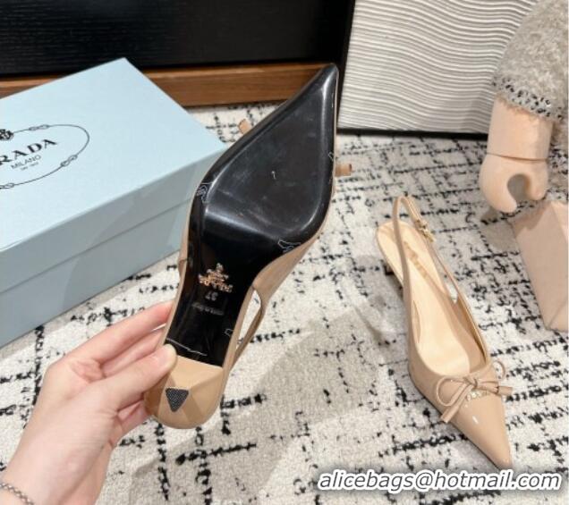 Grade Quality Prada Brushed Leather Slingback Pumps 5.5cm with Bow Nude 1227081