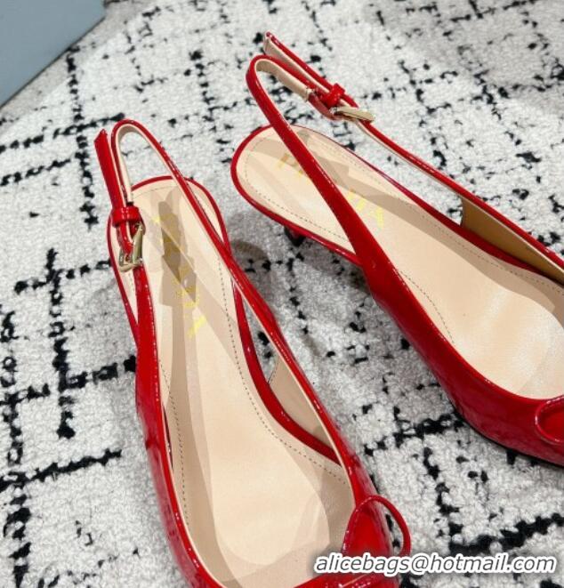 Good Quality Prada Brushed Leather Slingback Pumps 5.5cm with Bow Red 1227082