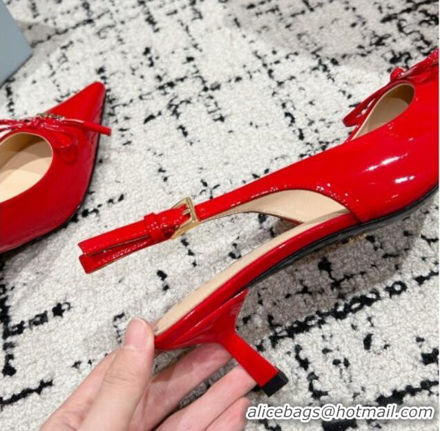 Good Quality Prada Brushed Leather Slingback Pumps 5.5cm with Bow Red 1227082