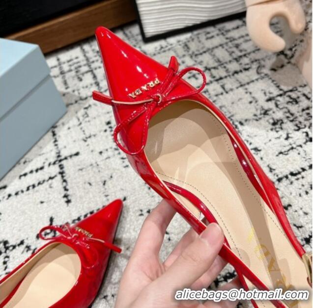 Good Quality Prada Brushed Leather Slingback Pumps 5.5cm with Bow Red 1227082