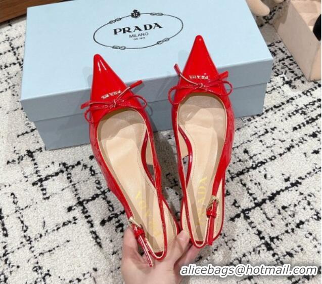 Good Quality Prada Brushed Leather Slingback Pumps 5.5cm with Bow Red 1227082