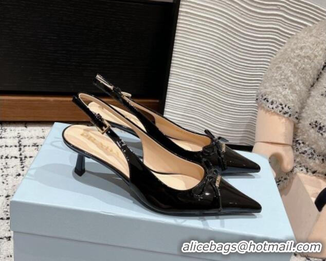 Pretty Style Prada Brushed Leather Slingback Pumps 5.5cm with Bow Black 1227083