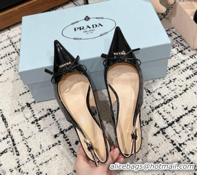 Pretty Style Prada Brushed Leather Slingback Pumps 5.5cm with Bow Black 1227083