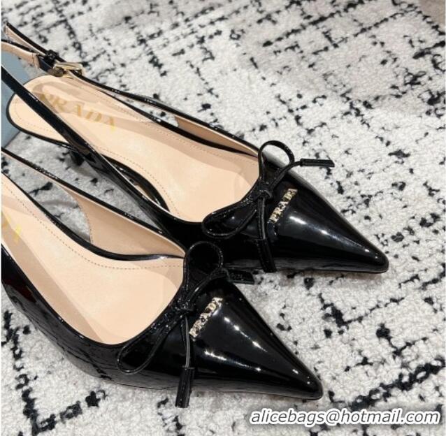 Pretty Style Prada Brushed Leather Slingback Pumps 5.5cm with Bow Black 1227083