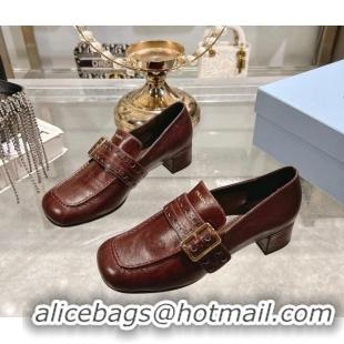 Best Grade Prada Leather Loafers with Openwork Band Dark Burgundy 1227086