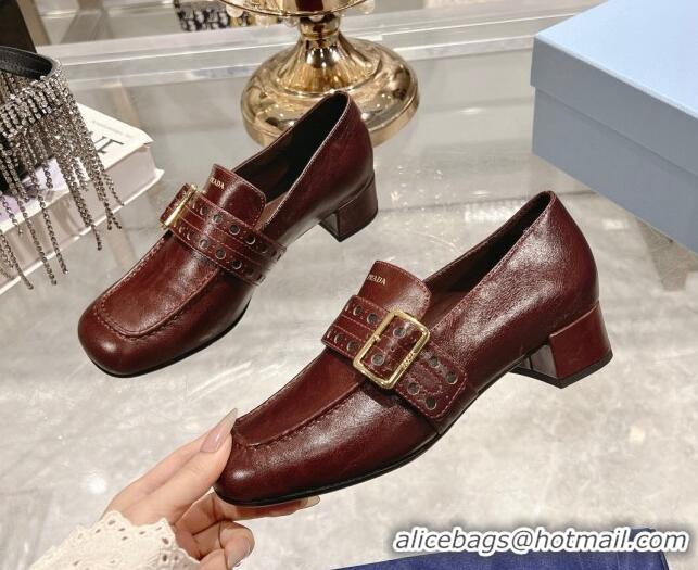 Best Grade Prada Leather Loafers with Openwork Band Dark Burgundy 1227086