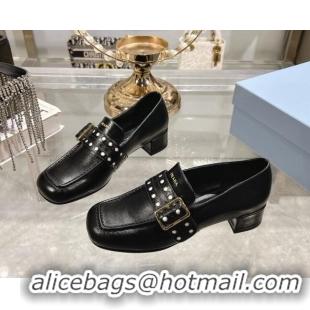 Top Grade Prada Leather Loafers with Openwork Band Black 1227087