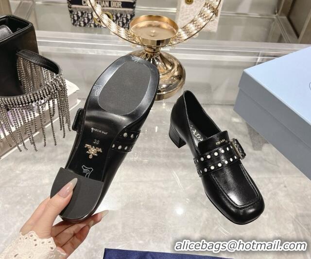 Top Grade Prada Leather Loafers with Openwork Band Black 1227087