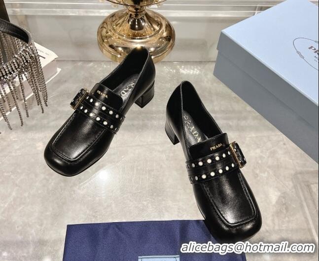 Top Grade Prada Leather Loafers with Openwork Band Black 1227087