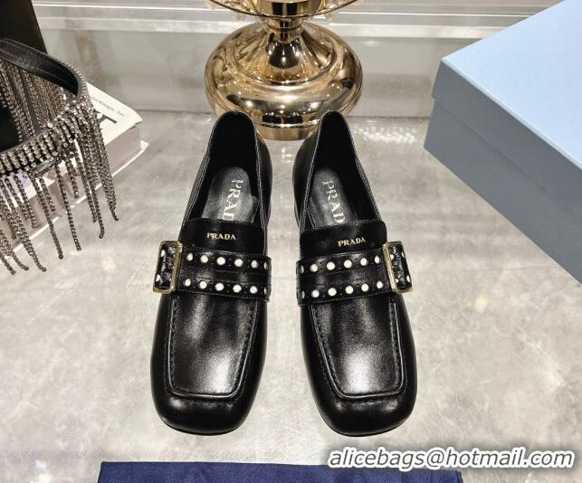 Top Grade Prada Leather Loafers with Openwork Band Black 1227087