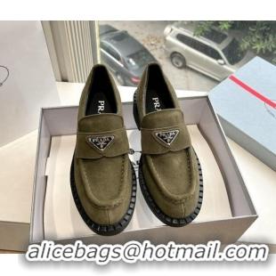 Best Price Prada Suede Platform Loafers Green 1227088