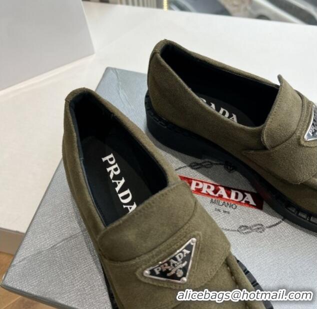 Best Price Prada Suede Platform Loafers Green 1227088